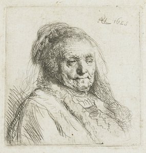 Rembrandts moeder, hoofd en schouders, driekwart naar rechts, 1628